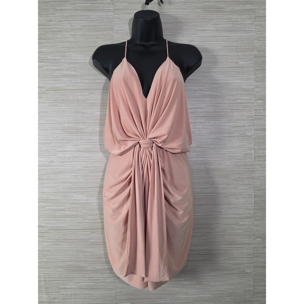 MISA Domino Thin Strap Mini Dress Womens S Nude Knot Draped Front Gathered Back